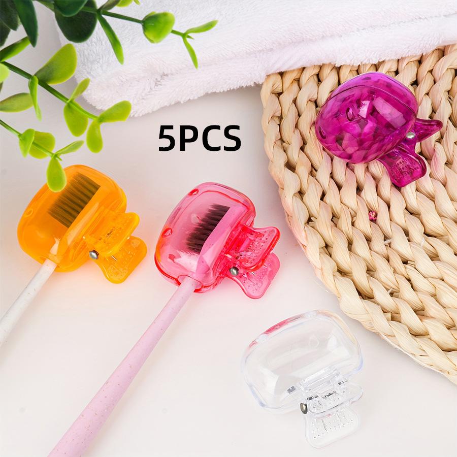 

Toothbrush Storage Clip Travel Essential Toothbrush Protective Cap Portable Plastic Toothbrush Box 5pcs