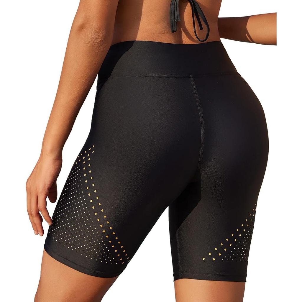 CHARMLEAKS Women's High Waisted Swim Shorts Dot Print Quick Dry UPF50+ Board Shorts with Liner