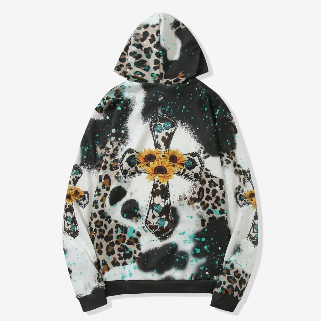 Women's Casual Fashion Print Comfortable Long Sleeve Pullover Hooded Top