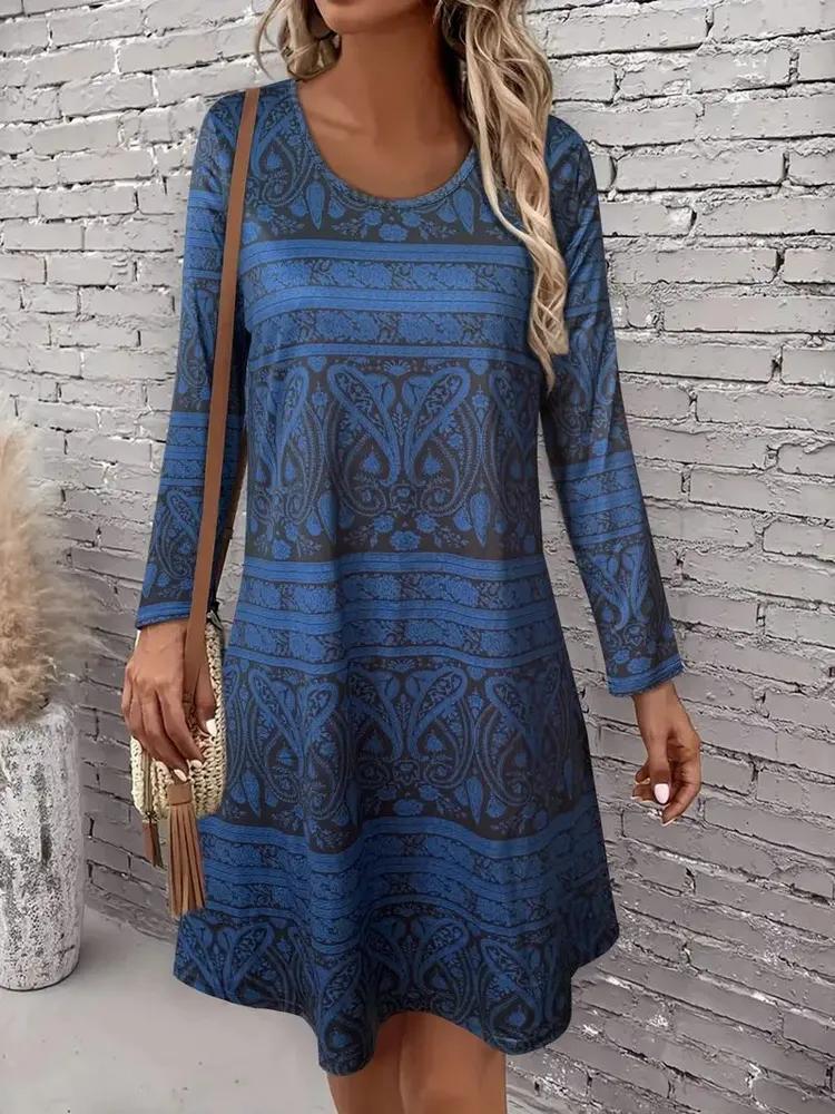 2025 Women's Christmas Dress Fashion O-Neck Long Sleeve Christmas Tree 3D Printed A-Line Dress Ladies Dresses Plus Size Femme