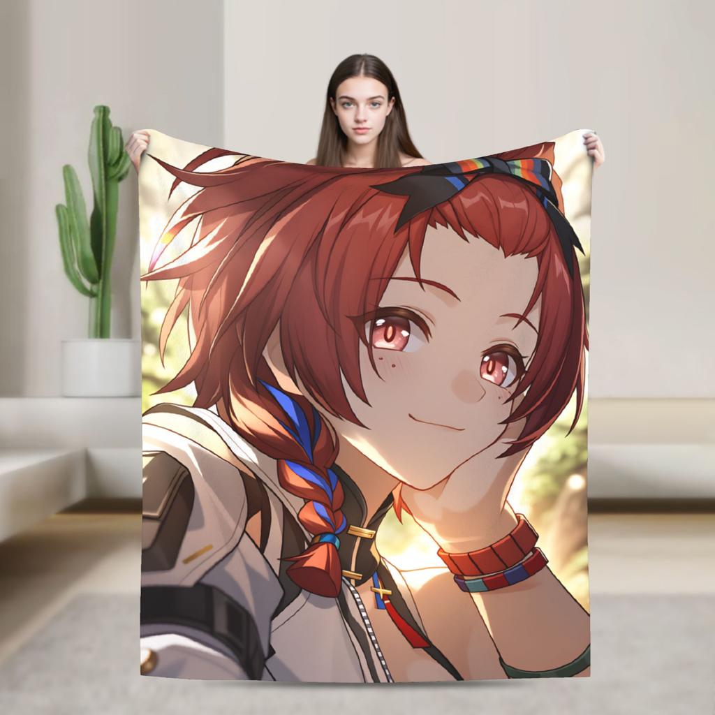 Chisa Wuthering Wave Flannel Blanket Super Soft Throw Blanket for Couch Chair Travel Print Bedspread Sofa Bed Cover