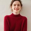 2024 Autumn/Winter Women's Retro Cable Knit Half-High Neck Cashmere Loose Pullover Sweater - Simple Solid Color Base Layer