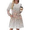 Women's Long Sleeve Pleated Round Neck Floral Print Casual Dress With Pockets