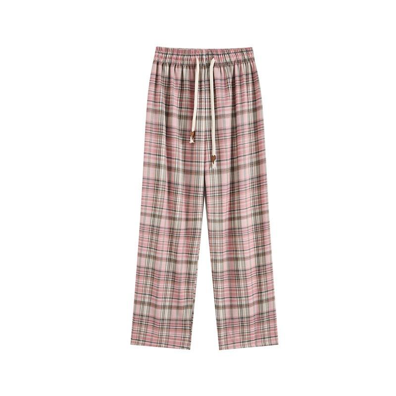 Pink plaid pants women's autumn new high waist drape loose casual straight thin wide-leg pants
