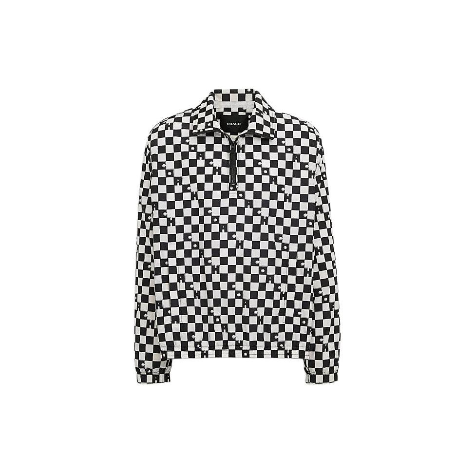 

Coach SS24 Checkered Collar Pullover Long Sleeve Jacket Men jackets Black CO806-SN3 S