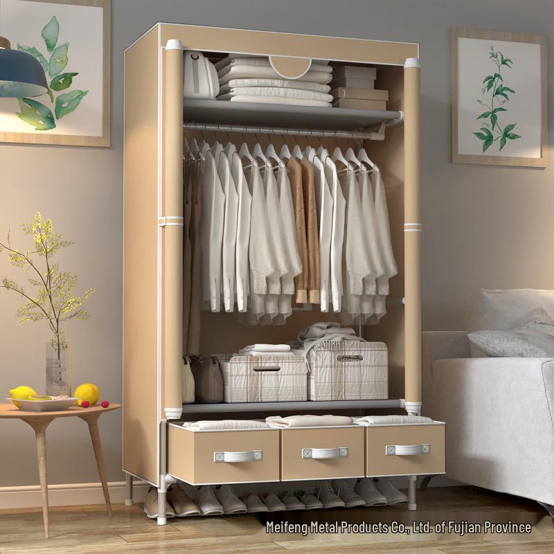 Economical Single-Person Fabric Wardrobe with 3 Storage Boxes, 90CM - Simple, Stylish Organization