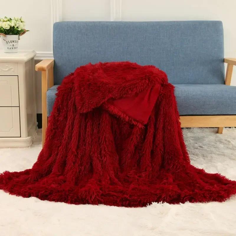 Double Layer Plush Warm Winter Throw Blanket Home Bedspread on The Bed Plaid Chair Towel Sofa Cover Lamb Bed Blankets and Throws