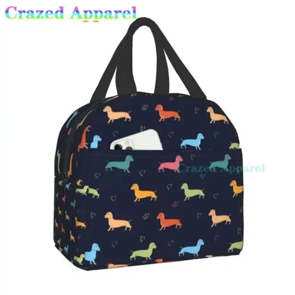 Roztomilá barevná káva jezevčík opakovaně použitelná izolovaná taška na oběd chladicí taška tote box kontejner s přední kapsou pro ženu muže