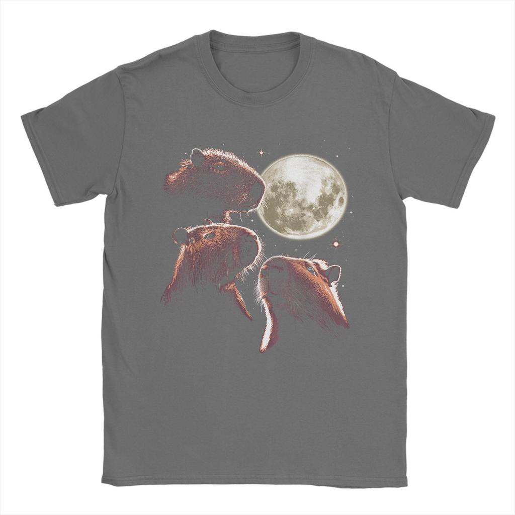 Three Capybara Moon Funny Capybara Meme Mystical Capybara Cotton TShirt For Unisexs Summer T Shirts Tees Big Size Cheap Tops