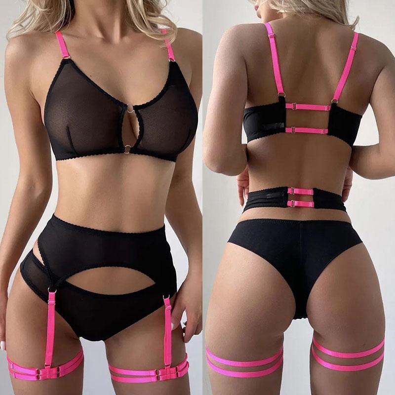 Cosplay Sexy Erotic Lingerie Women Bra and Panty Garters Set Transparent Underwear Set Female Sexy Costumes