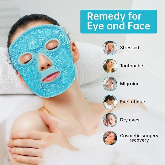 Face & Eye Masks Kit Hot/Cold Mask Cooling Ice/Heat Facial Eye Pack Therapy for Puffy Eyes, Migraines, Headaches, Pain Relief with Soft Back Reus