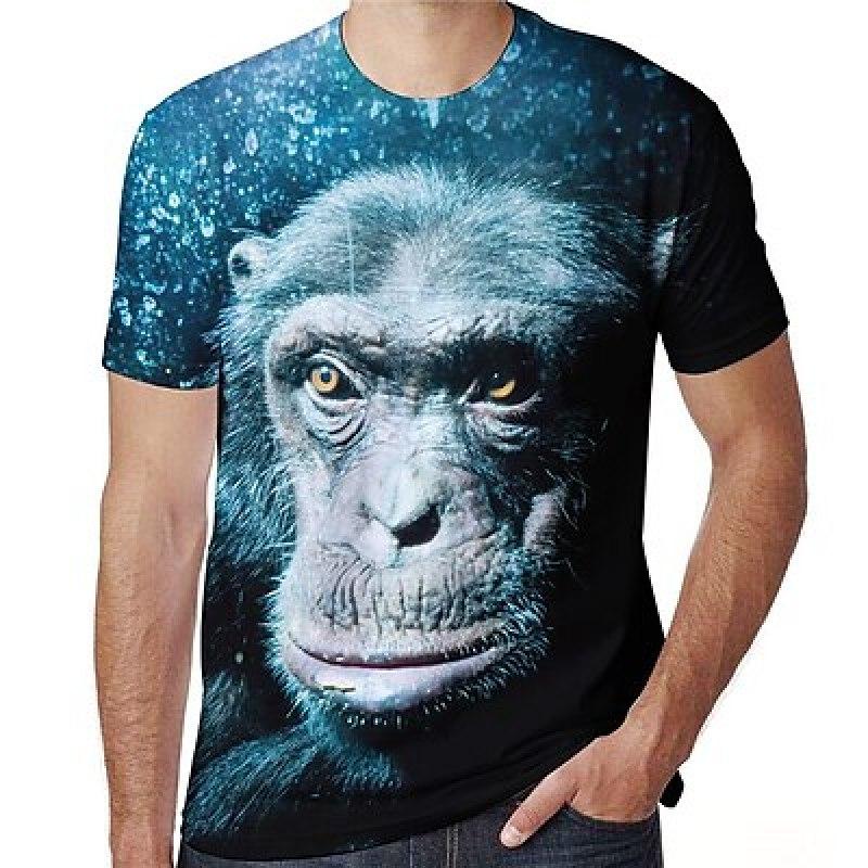 Affe Casual Herren 3D Shirt für Geburtstag Schwarzes Sommer Herren T-Shirt Lustige Shirts Tier Orang-Utan Grafikdrucke Rundhals 3D Täglich Urlaub Kurze