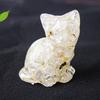 Natural Crystal Gravel Resin Sitting Turning Face Cat Figurine With Gold Foil Cute Desktop Decor For Home Office
