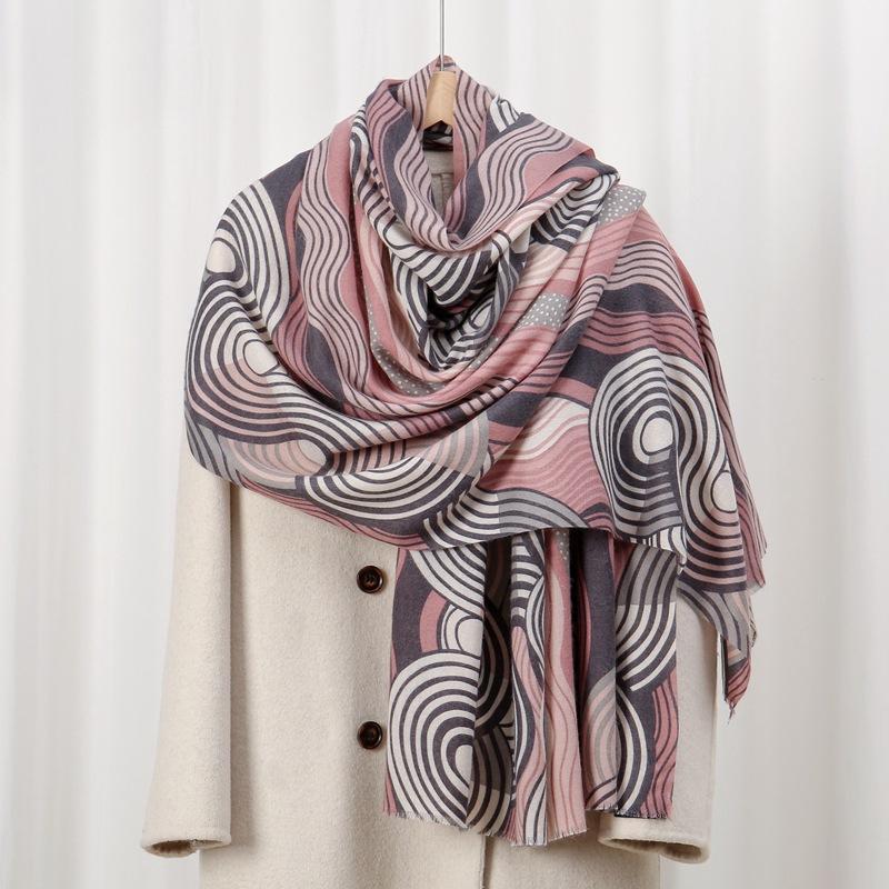Wave skin-friendly velvet, skin-friendly and warm in new autumn and winter, imitation cashmere printed scarf, geometric versatile cape