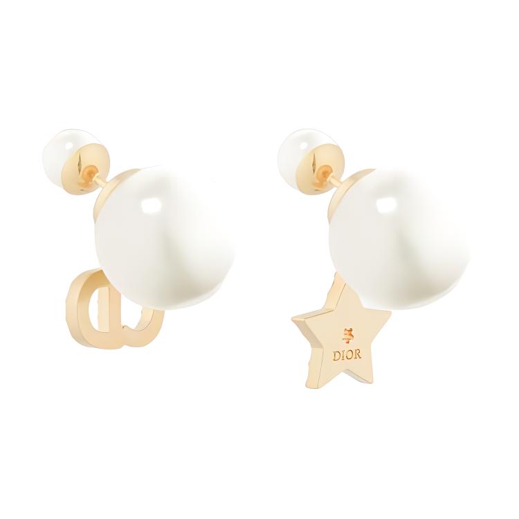 Dior Cd And Star Pendant Gold Asymmetrical Earrings Women earrings White E1038TRICY-D03S