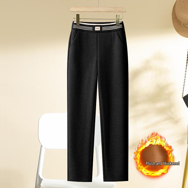 Dámské texturované harémové kalhoty s vysokým pasem - Zeštíhlující, zateplené, ležérní francouzský styl pro podzim/zimu 2024