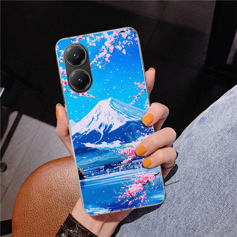 Japanese Cherry Mount Fuji Phone Case For Xiaomi Poco X7 X6 X5 Pro F7 Ultra Redmi 15C 15 13C 13 12C 12 10 10A 10C 9 9A 9C 9T Cov