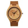 Mens wristwatch wooden bamboo genuine leather strap quartz simple casual natural wood Japanese movement logo custom (Bamboo Kouka Shikato Men)