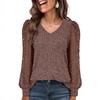 Women's Casual V-Neck Lace Long Sleeve Base Shirt Color Block Design Pure Color Tops Spring Autumn T-Shirt