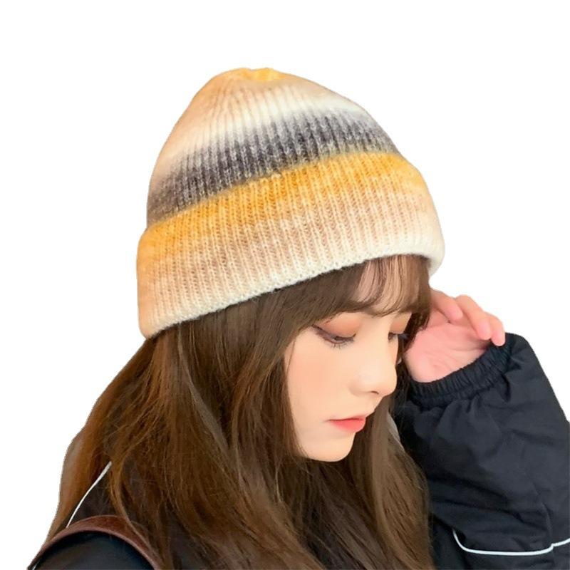 Tie-dye Knitted Wool Hats for Children In Autumn and Winter Show Their Faces. Hundred Small Retro Gradual Changes Baotou Cold Hat Cover Head Warm Hat