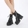 Mode Mode Schwarze Stiefel Frauen Ferse Frühling Herbst Lace-up Weiche Leder Plattform Schuhe Frau Party Stiefeletten High Heels punk2024