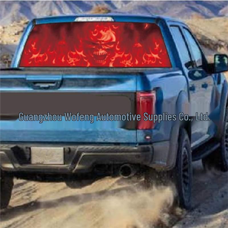 Red Flame Grim Reaper Skull Car Sticker – Rear Window Decal for Truck or SUV One Piece 135x36 cm