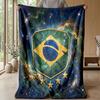 Brazil Football Printed Flannel Blanket Skin Friendly Warm Decorative Throw for Indoor Couch Bed Daily Use