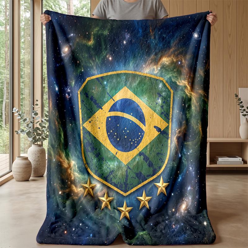 Brazil Football Printed Flannel Blanket Skin Friendly Warm Decorative Throw for Indoor Couch Bed Daily Use