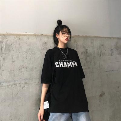 Short-sleeved Women's New Ins Hong Kong Flavor Half-sleeved Student T-shirt Women's Summer and Korean Version Loose Harajuku Bf Style White Top