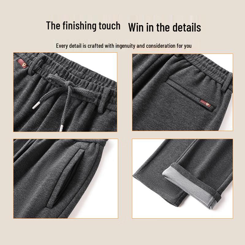 ROMON Men's Winter Thickened Wool-Blend Casual Straight-Leg Trousers
