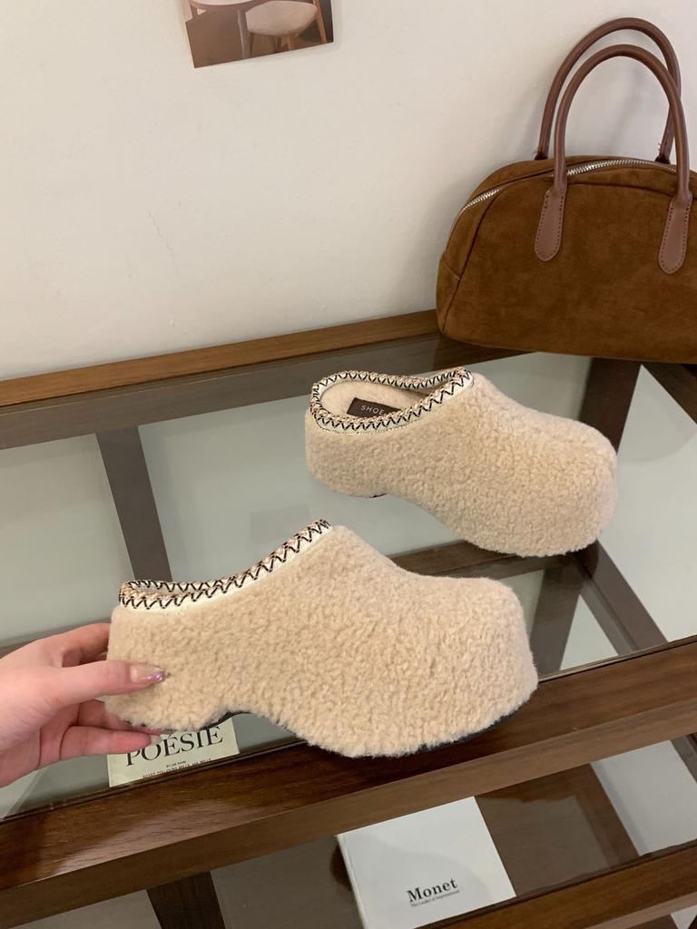 Small Man Inner Height Increase 7CM~ Birkenstock Shoes Women Wear Lamb Wool 2025 Autumn and Winter Cotton Shoes Retro Forest Bag Head Cotton Mop