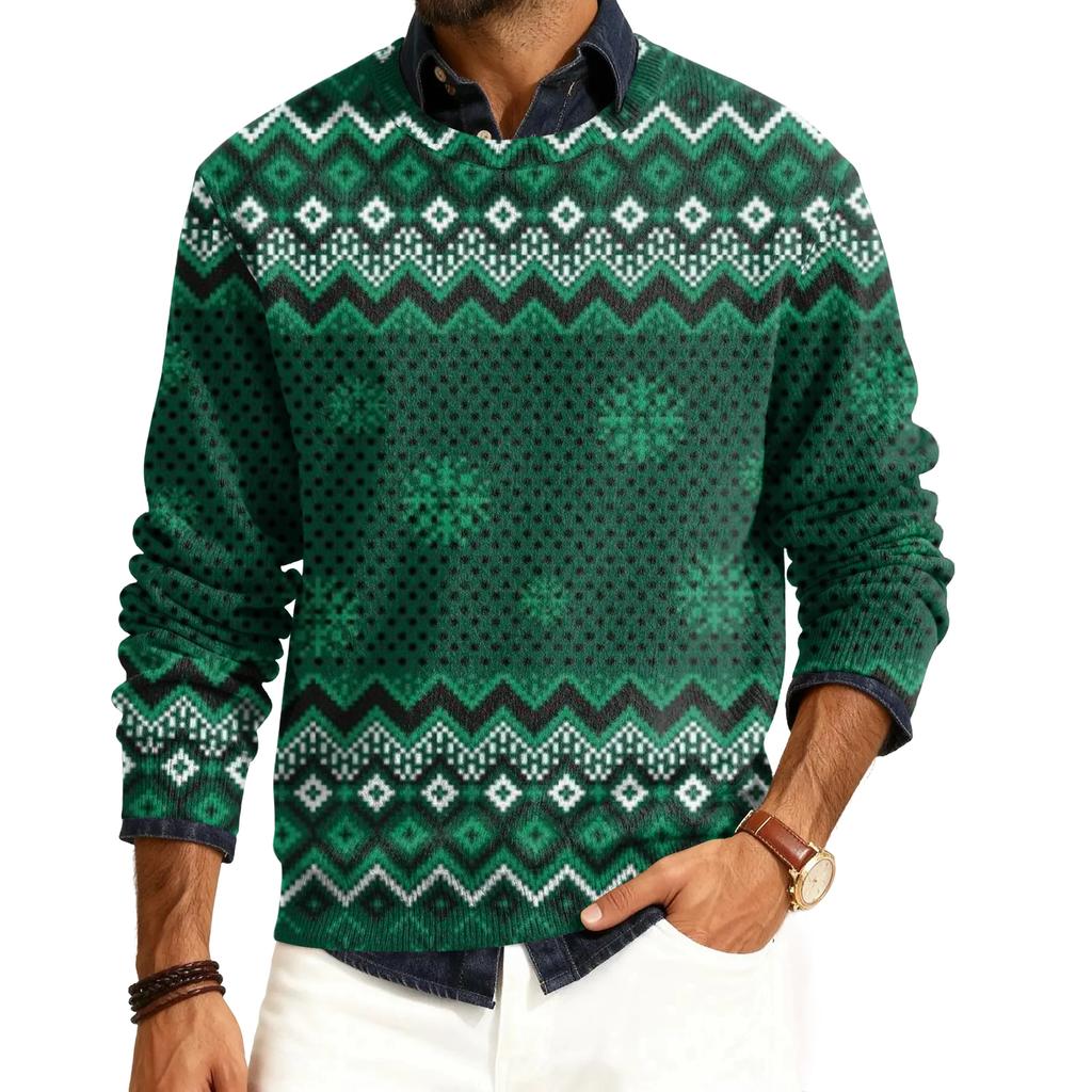 Men's Round Neck Long Sleeve Ribbed Knit Pullover