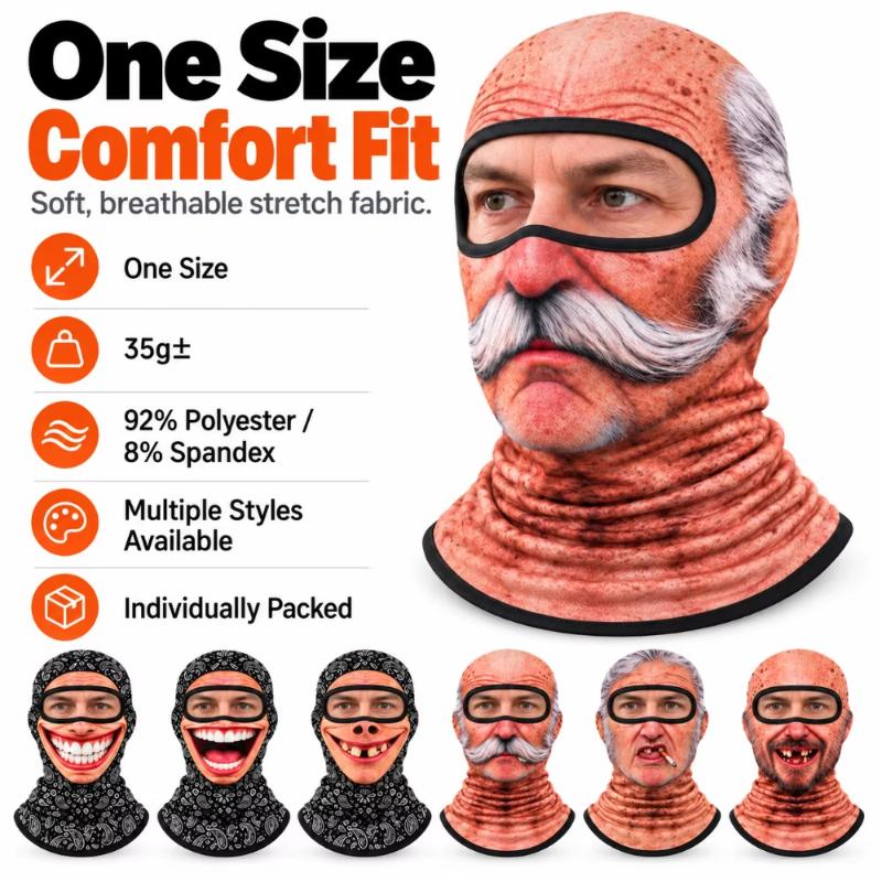 Funny Old Man Ski Mask Realistic Face Summer 3D Printed Full Face Mask For Skiing Snowboarding Outdoor Sports