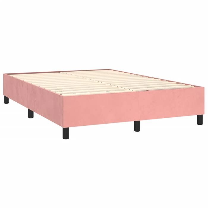 Lit avec matelas - Maison Exclusive - 140x190 cm - Velours rose - Tête de lit réglable