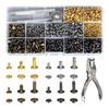 480 Sets 4 Colors Leather Rivets, Double Caps Brass Rivets with Punch Pliers and 3Pcs Install Tools for Leather Crafts