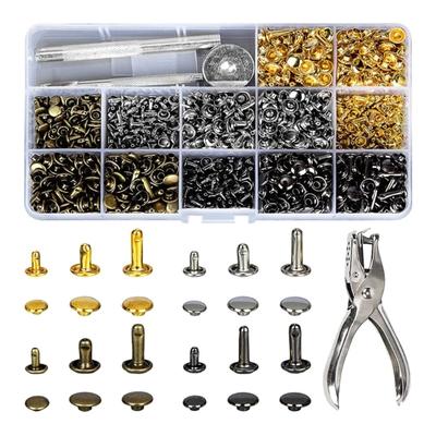 480 Sets 4 Colors Leather Rivets, Double Caps Brass Rivets with Punch Pliers and 3Pcs Install Tools for Leather Crafts