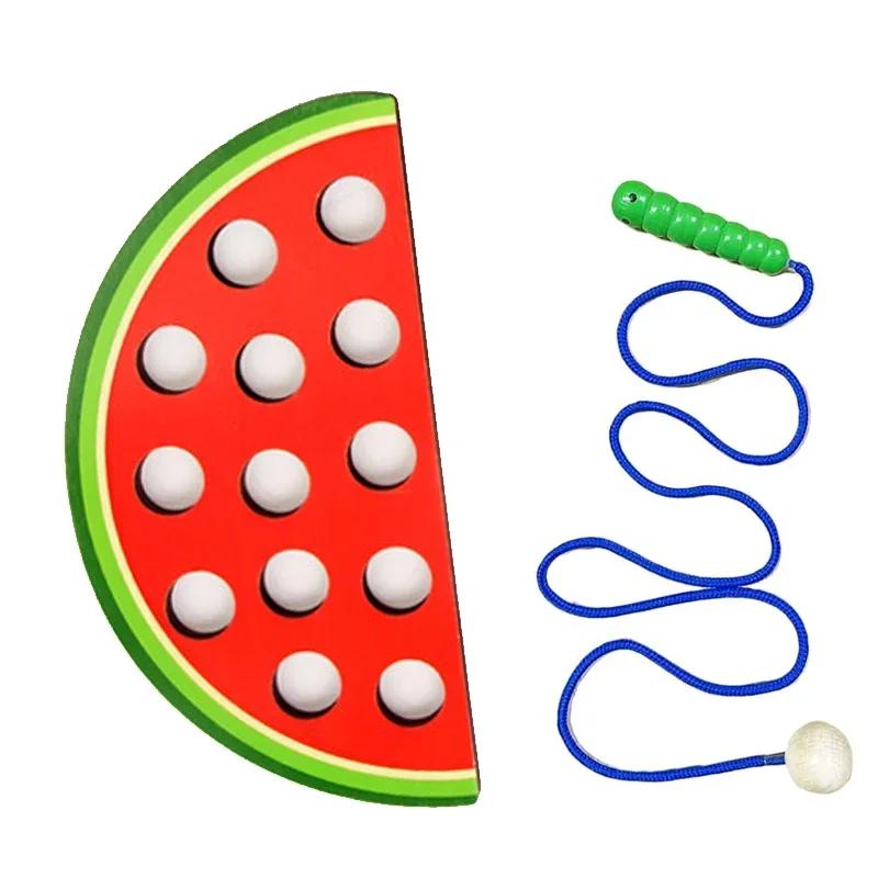 Wooden Lacing Toy Educational Fruits Threading Activity Puzzles Studying Fine Motor Skill Car Toy Set for Toddlers Kid Best Gift