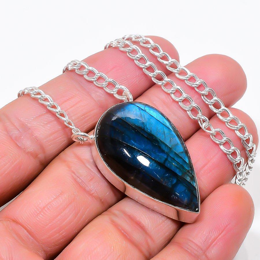 Labradorite Gemstone Handmade 925 Sterling Silver Jewelry Necklace 20" KJ-662