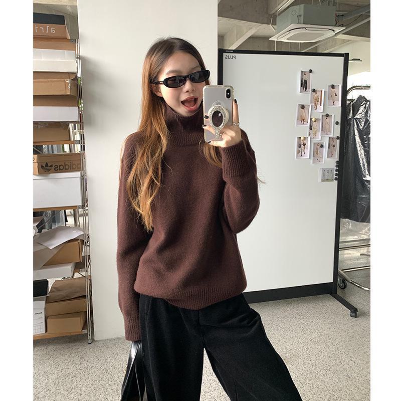 

Женский шерстяной свободный свитер с воротником Nantao - коллекция осени 2024 года, мягкий и повседневный нижний слой свитера S