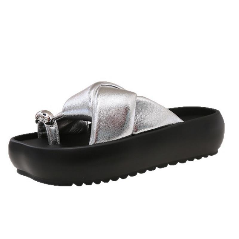Muffin platform slippers women's outer wear summer new high-end fashion set toe beach sandals