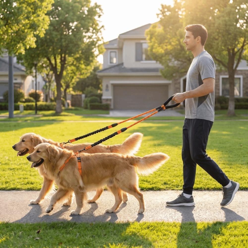 Comfortable Handle Double Head Pet Rope Reflective Pet Walking Rope Dual Dog Leash  Large Dogs