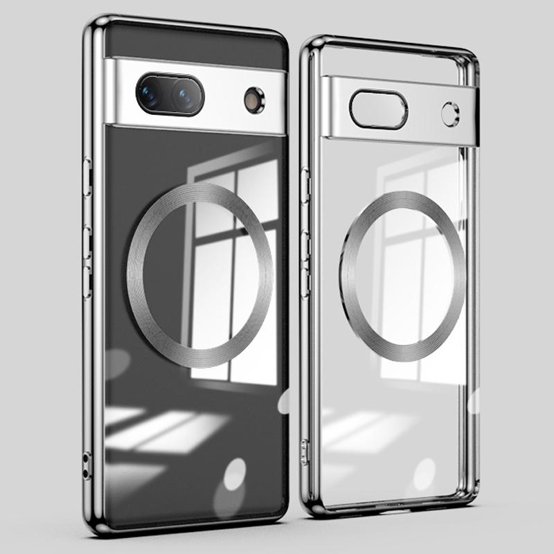 Magnetic Clear Case for Google Pixel 7a,TPU Electroplated Phone Cover with Lens Protector