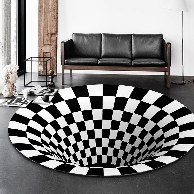  Disney Black White Plaid 3D Visual Carpet Circular Vortex Living Room Coffee Table Sofa Floor Mat Bedroom Home Decor Rug