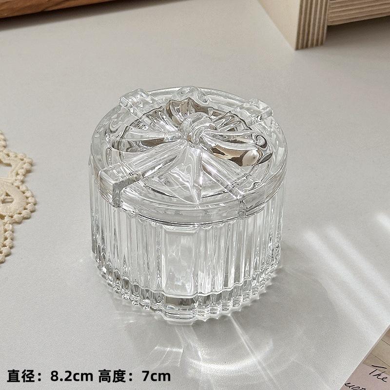 Heart Shape Clear Glass Jewelry Box with Bow, European Vintage Relief Decorative Organizer for Home Vanity