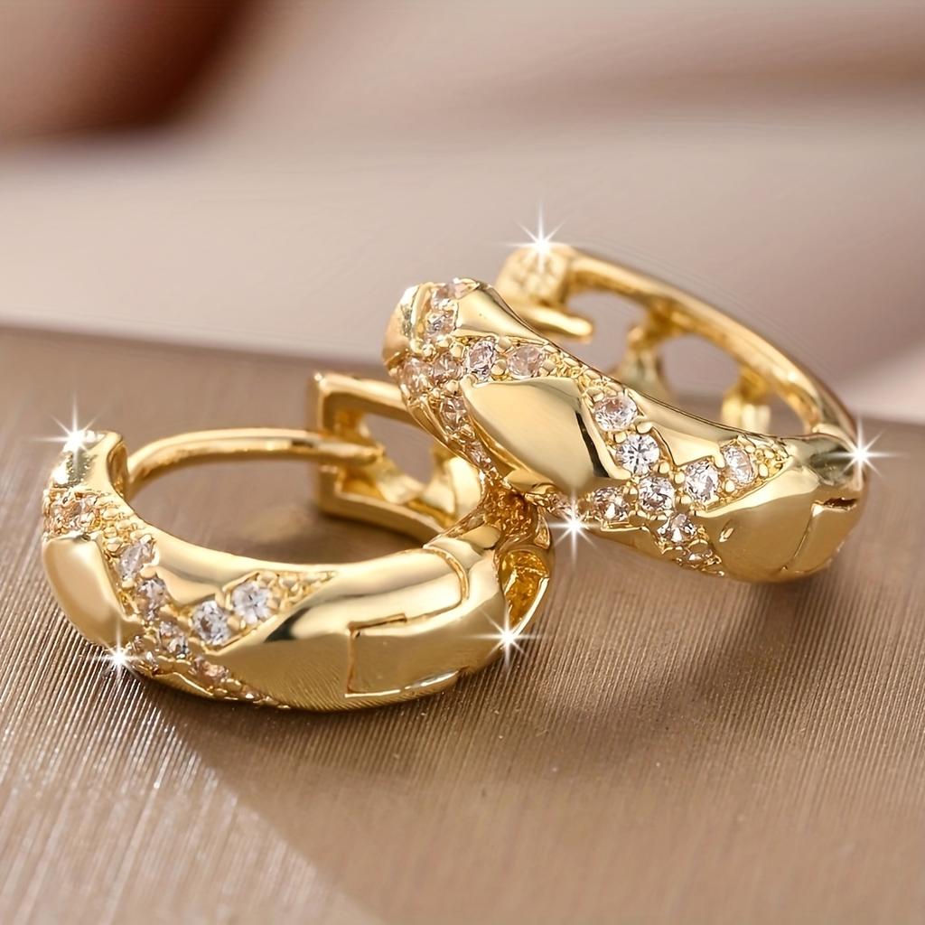 Golden-Tone Bohemian Cross Hoop Earrings for Women, Sparkling Synthetic Gemstone Design, Allergy-Resistant, Perfect for Valentine's Day Gifts