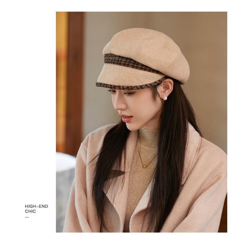 Chapeau octogonal d'automne et d'hiver pour femme, chapeau de gavroche rétro, béret en laine