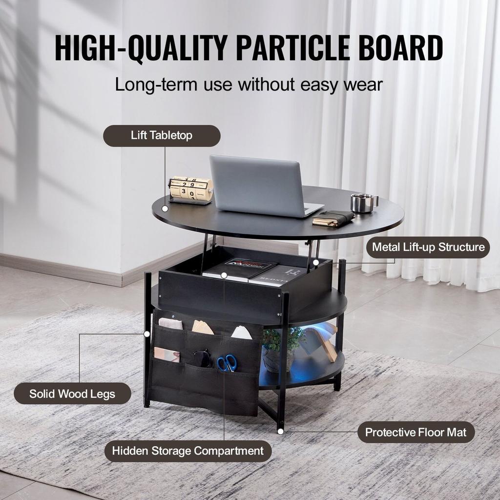 Lift Top Coffee Table 35.3" Round Coffee Table for Living Room Black