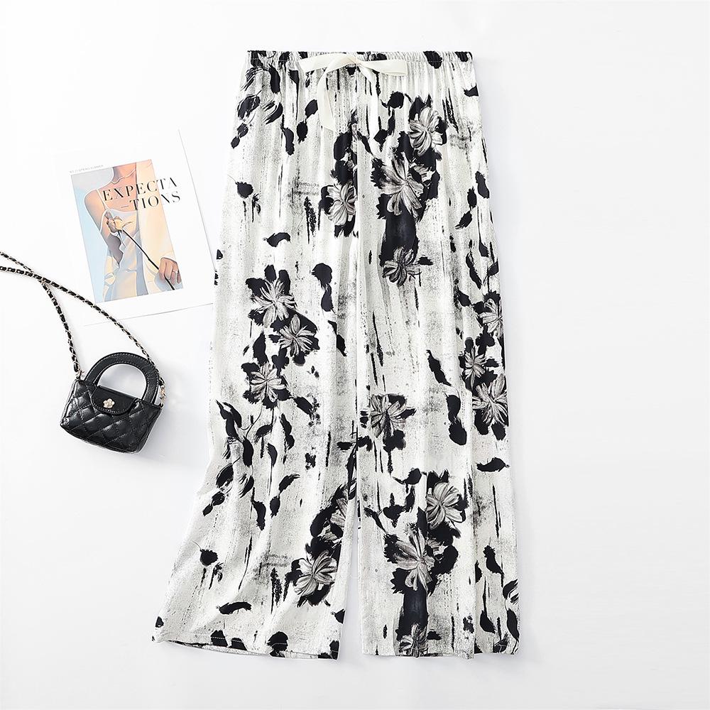 Women's Breathable Cotton and Silk Wide-Leg Pajama Pants for Casual Summer or Home Wear