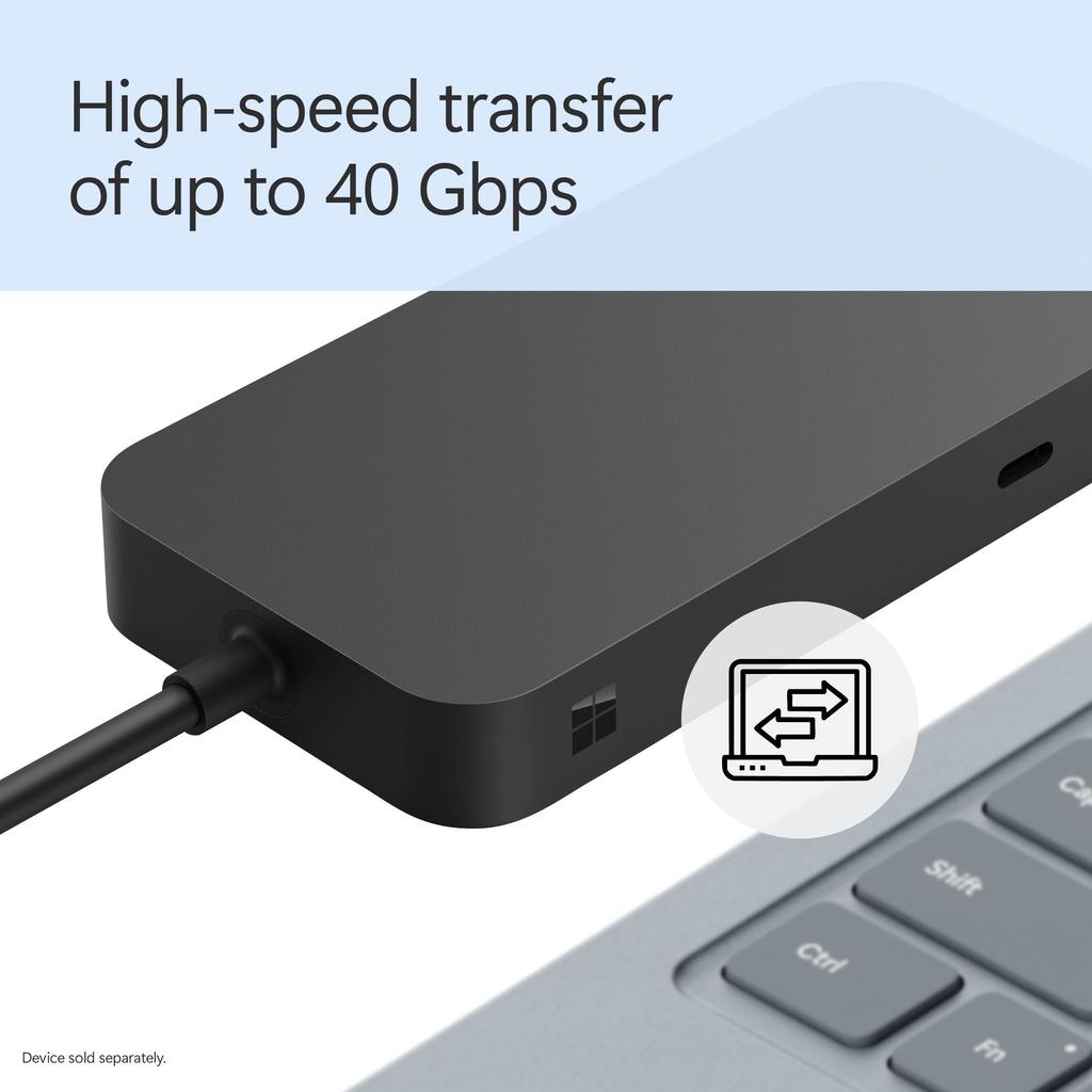 Microsoft Surface USB4 Dock Gigabit til Strøm Svart – Ethernet, USB-C 2xUSB-C/1xUSB-A/HDMI (65W Levering) –