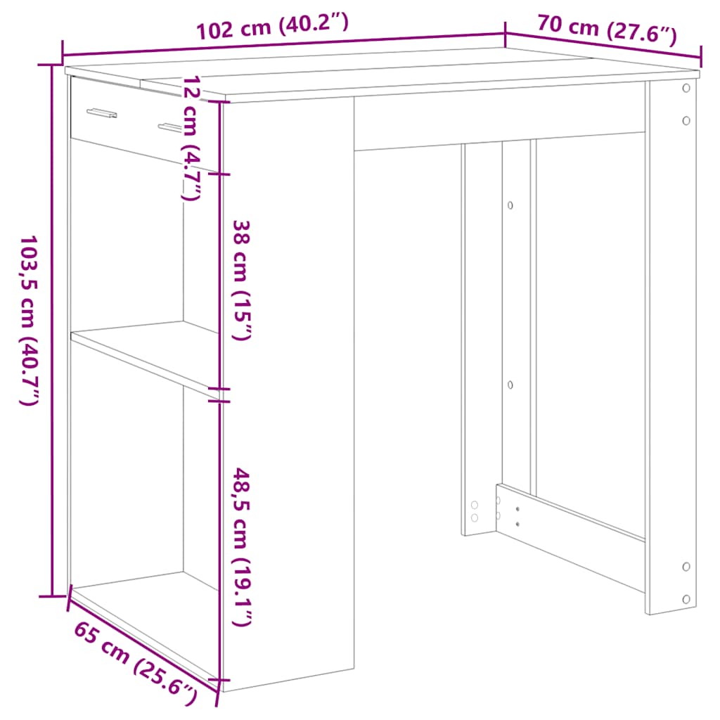 Bar Table Concrete Grey 102 X 70 X 103.5 Cm Particleboard